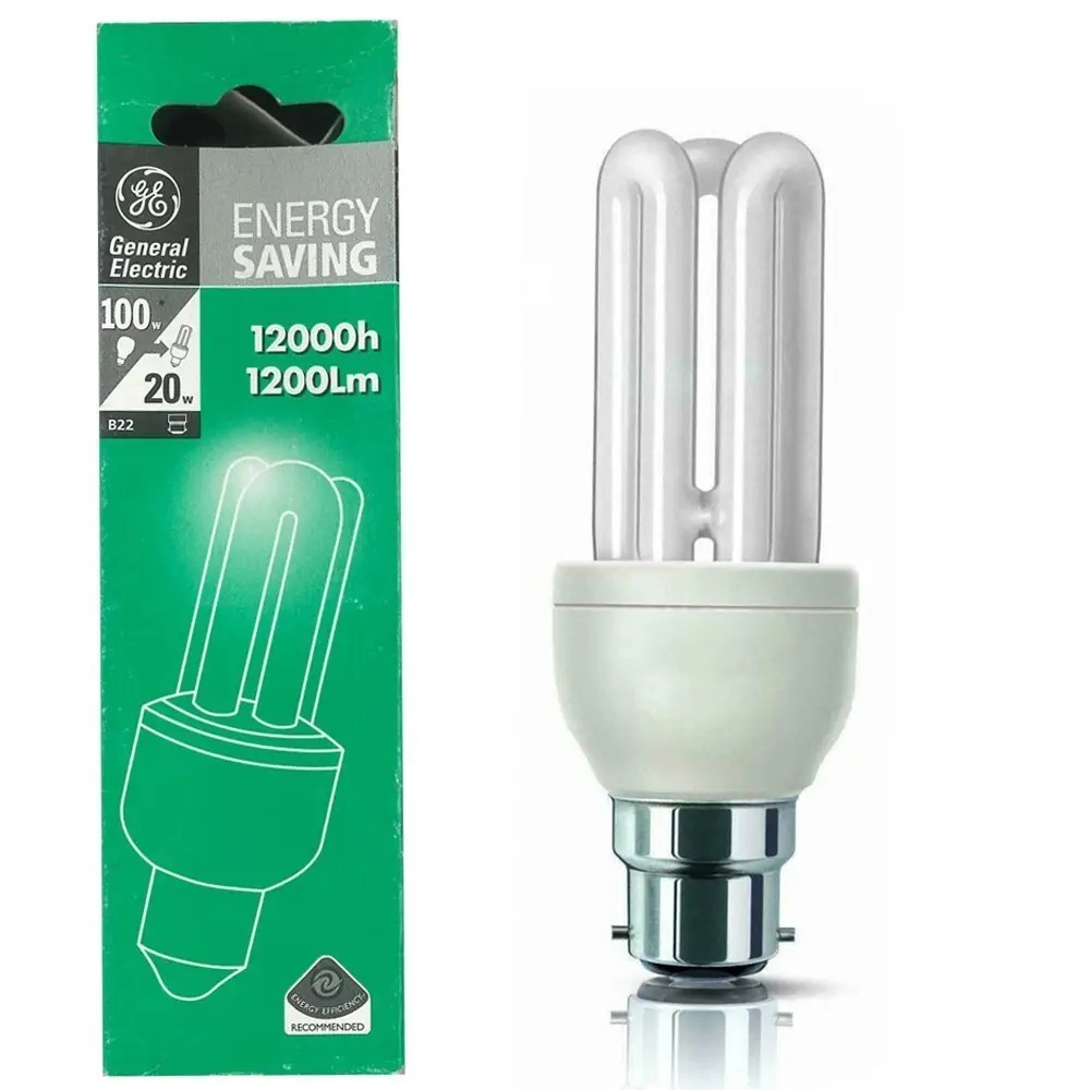 1x 20W (=100W) GE Low Energy Power Saving CFL Stick Light Bulbs BC B22 Lamps