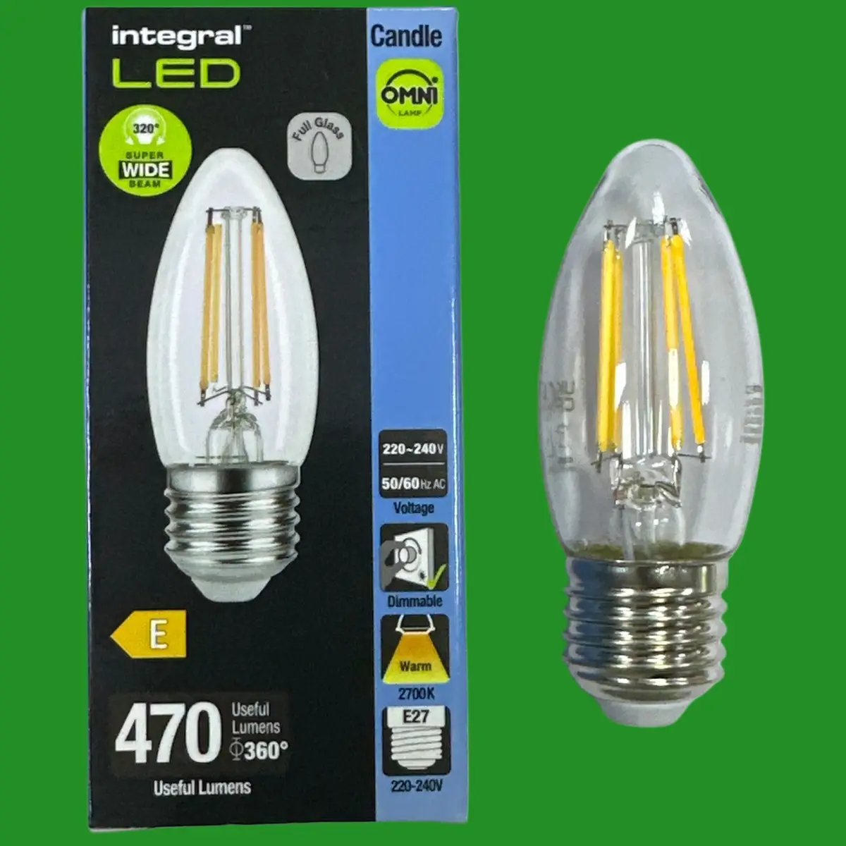 2x 4.2W (=40W) Integral Dimmable LED Filament Clear Candle Light Bulbs ES E27