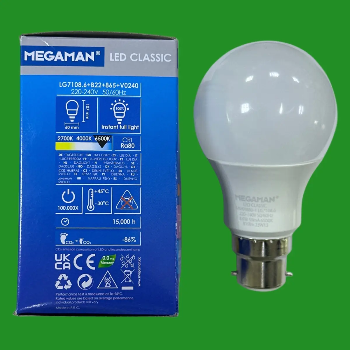 2x 8.6W (=60W) Megaman LED GLS Light Bulbs Bayonet BC B22, 6500K Daylight White - image 2 | Free standard UK delivery included | Discount Quality Products