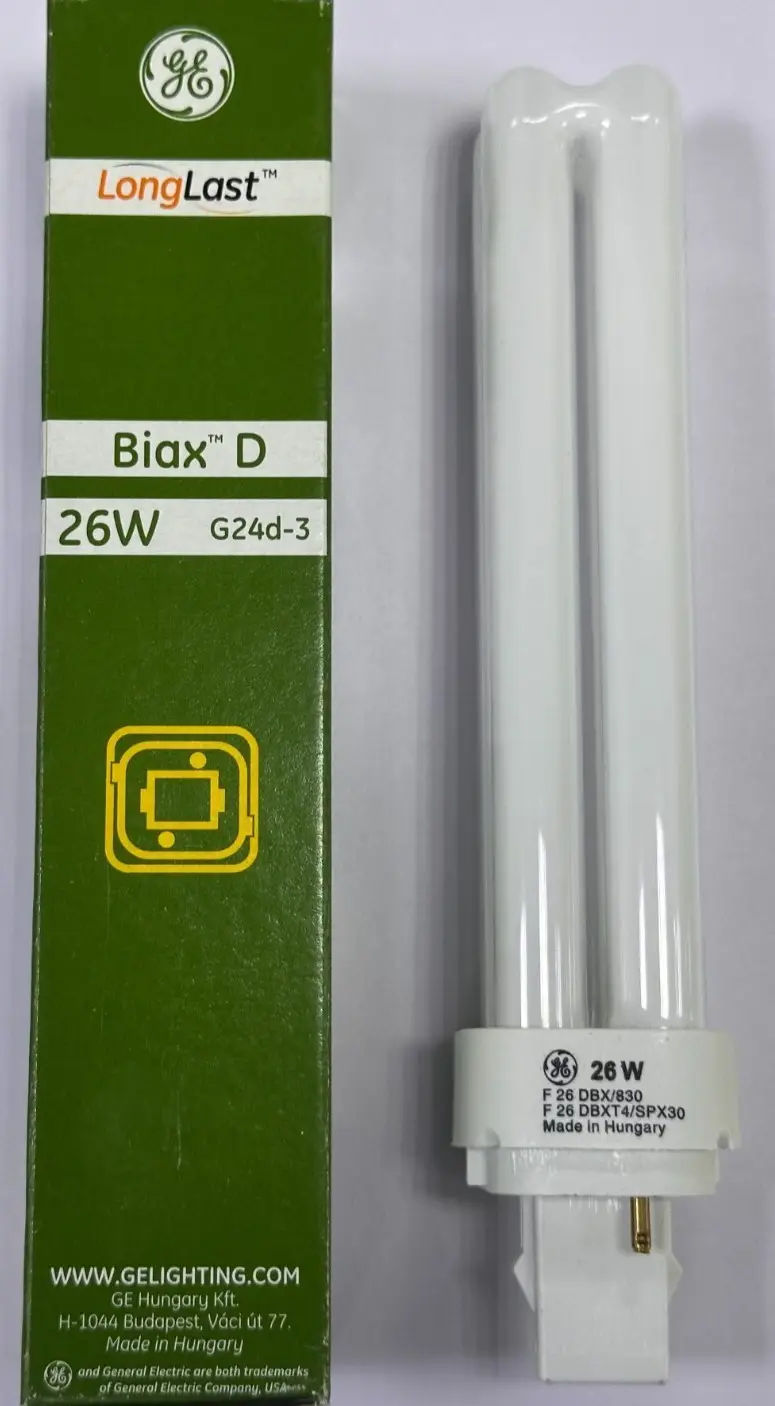 4x 26W GE G24d-3 2 pin Low Energy CFL Light Bulbs 3000K 830 Warm White PL Lamps - image 3 | Free standard UK delivery included | Discount Quality Products