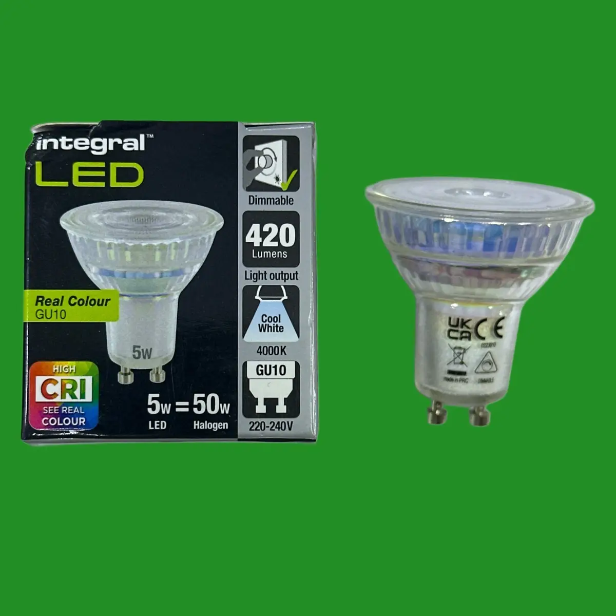 1x 5W (=50W) Integral Dimmable LED GU10 Reflector Spot Light Bulb 4000K 95 CRI