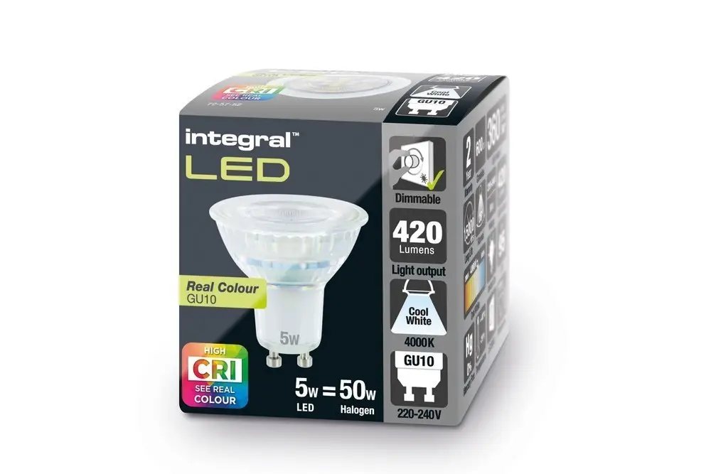 1x 5W (=50W) Integral Dimmable LED GU10 Reflector Spot Light Bulb 4000K 95 CRI - image 2 | Free standard UK delivery included | Discount Quality Products