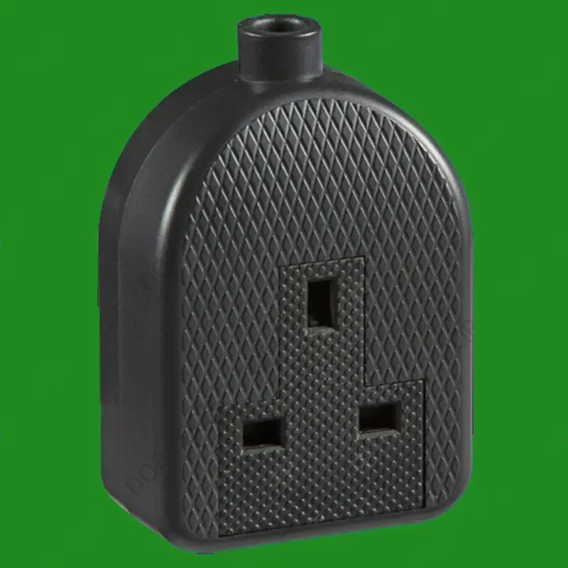 13A Black High Impact Rubber UK 3 Pin Mains Extension Trailing 1 Way Socket Plug