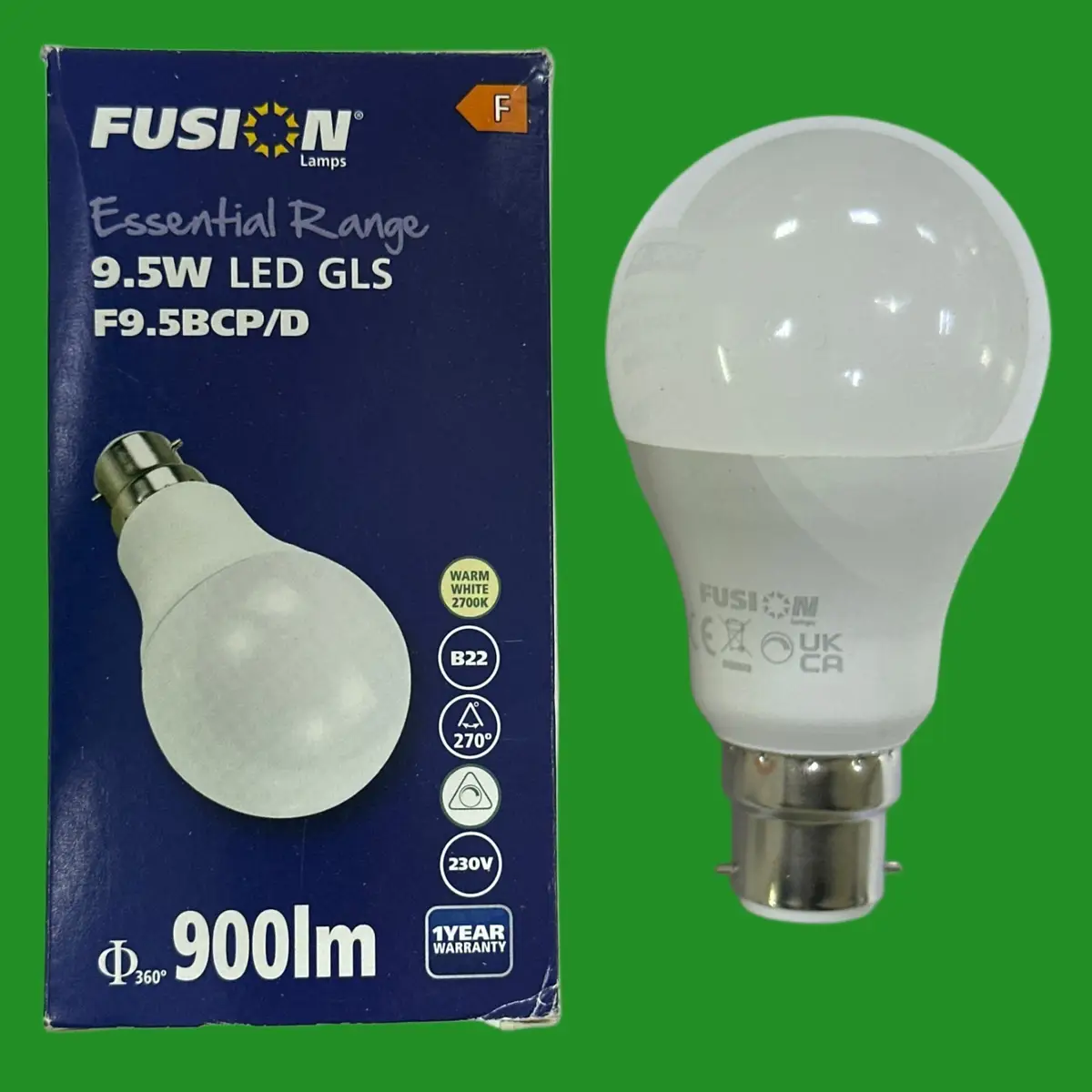 3x 9.5W =60W Fusion Dimmable LED GLS A60 Light Bulbs BC B22 2700K Bayonet Lamps