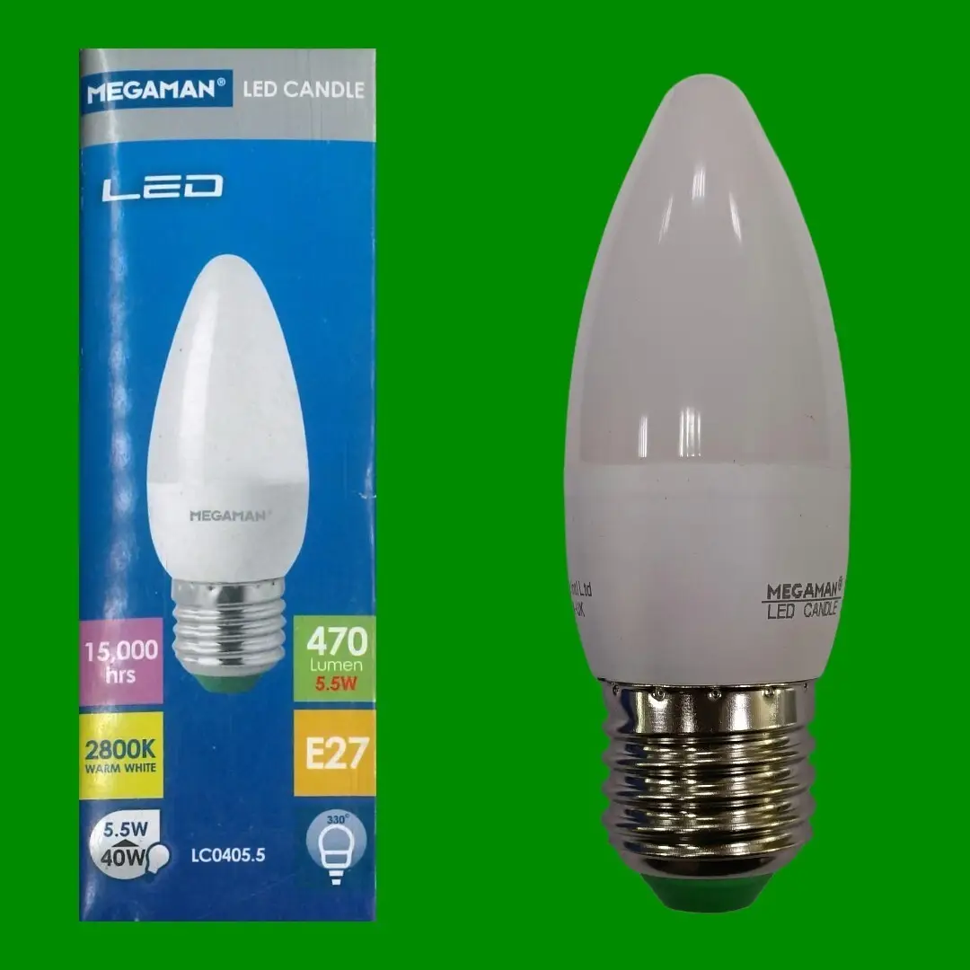 1x5.5W (=40W) Megaman LED Candle Warm White Bulb Edison Screw ES E27 Lamps 2800K