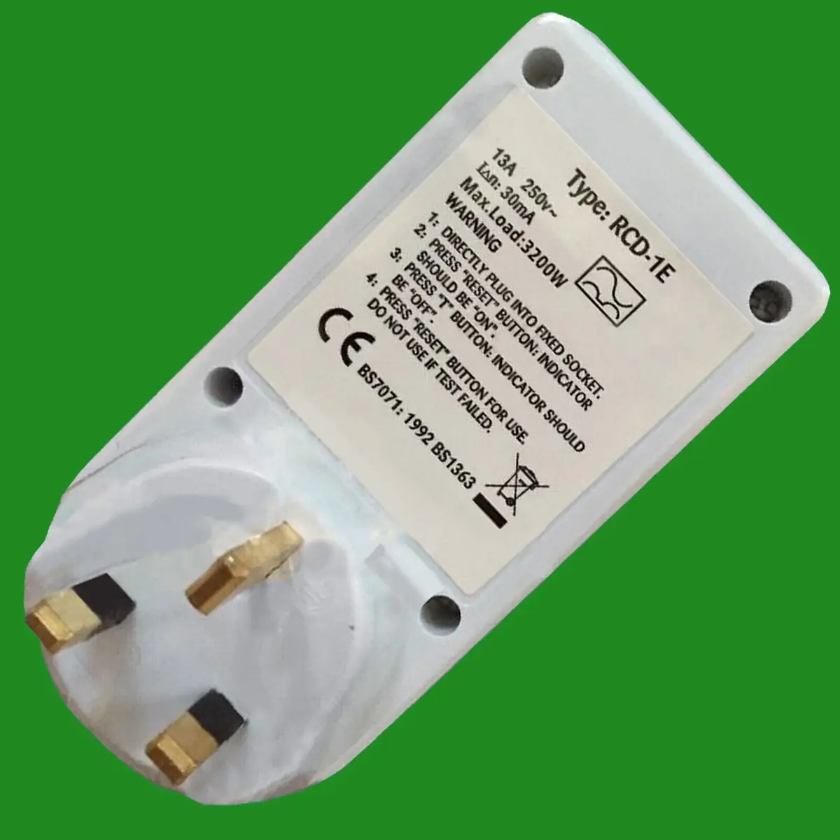 13A White Circuit Breaker RCD Adaptor 3 Pin UK Plug Trips Within 40 Milliseconds - image 3 | Free standard UK delivery included | Discount Quality Products