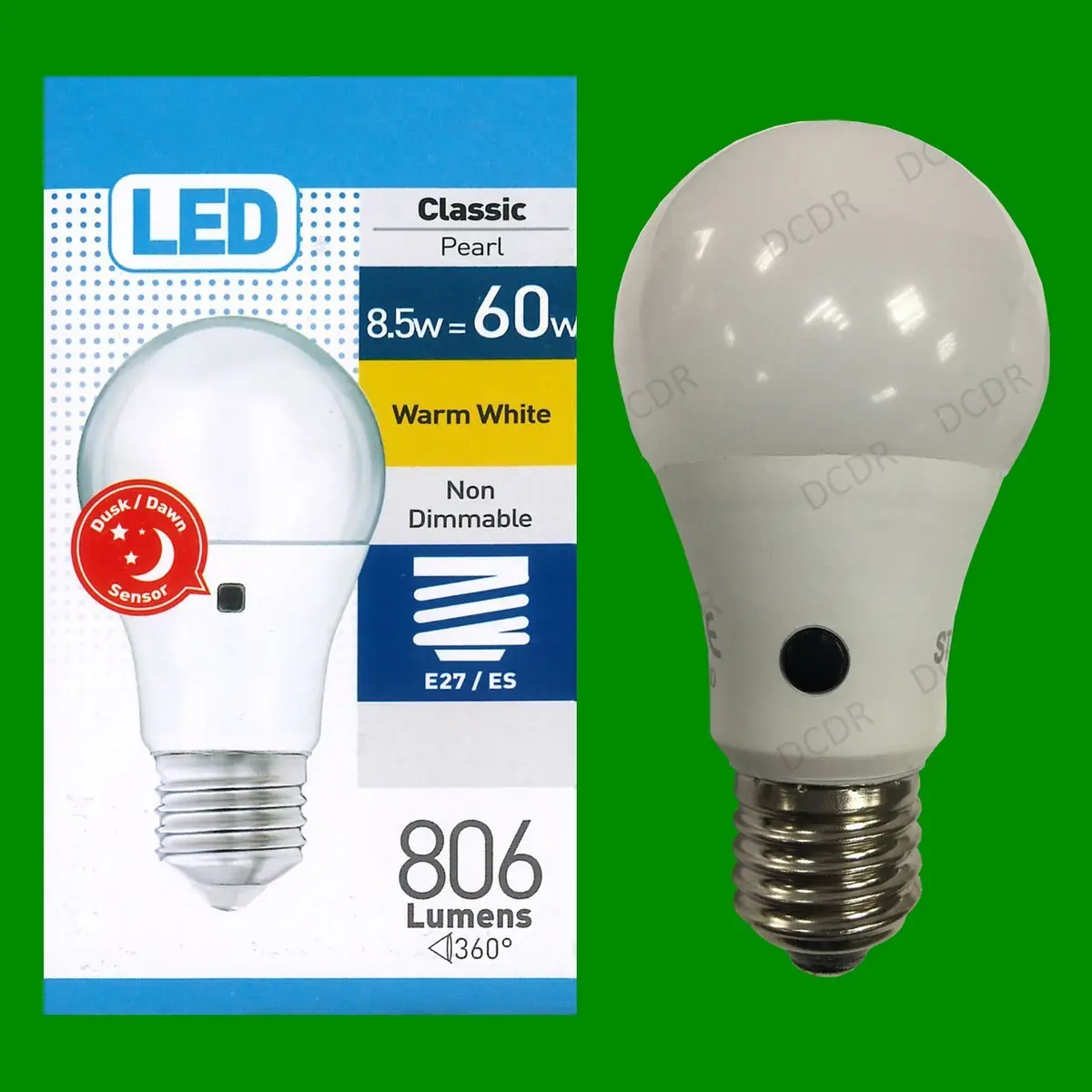 4x 8.5W (60W) LED Dusk Till Dawn Sensor Security Night Light GLS Bulb ES E27