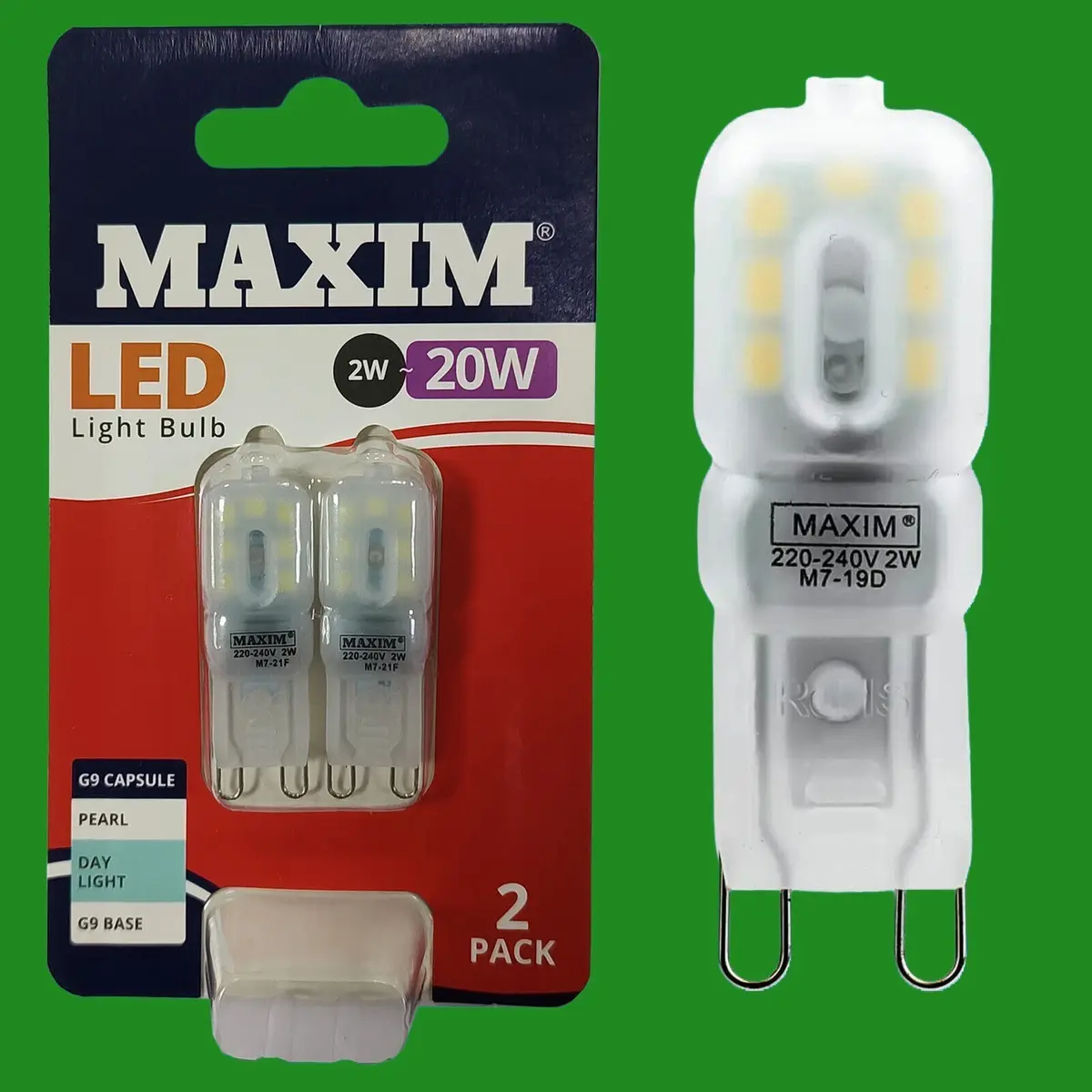 2x 2W (=20W) LED G9 Capsule 6500K Daylight Light Bulb Replacement Halogen Lamp