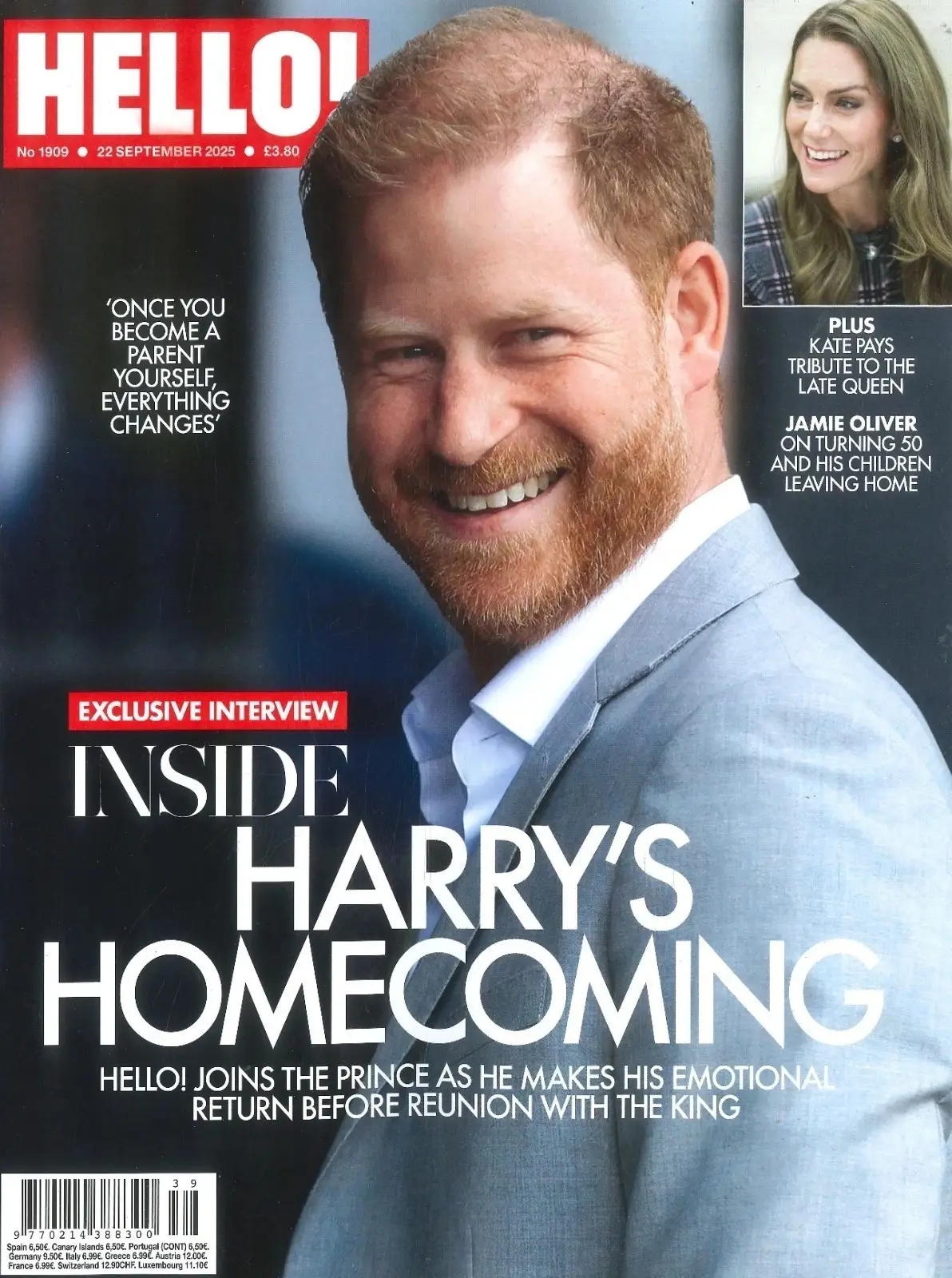 HELLO! Magazine: Prince Harry, Princess Kate Queen Tribute, Beckhams, 22.9.25