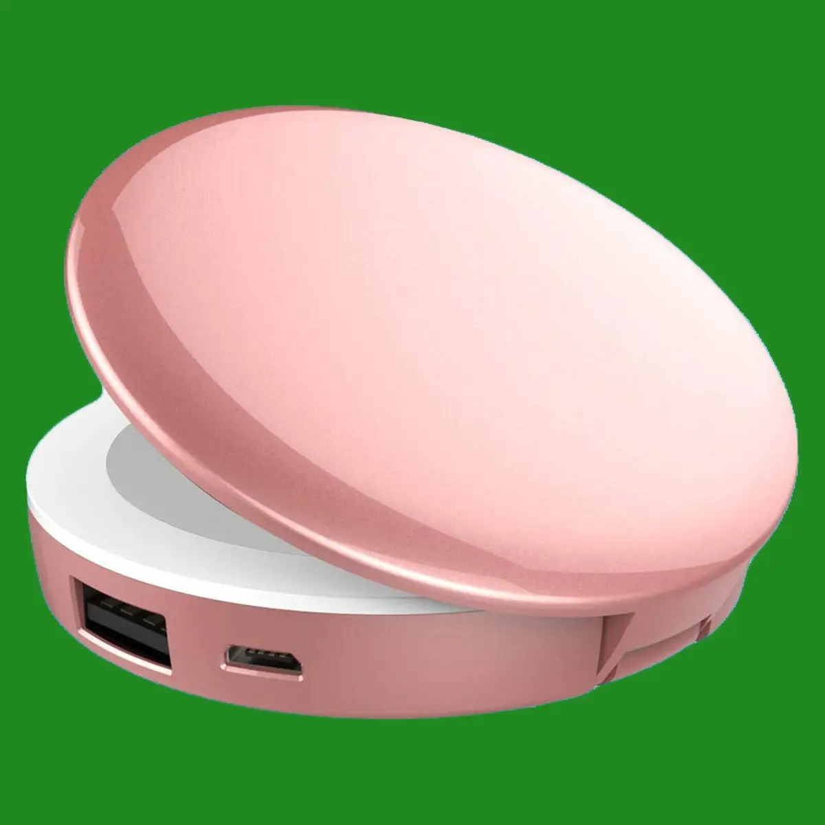 3000mAh Rose Gold Compact Mirror Portable USB Powerbank LED Light for iPhone