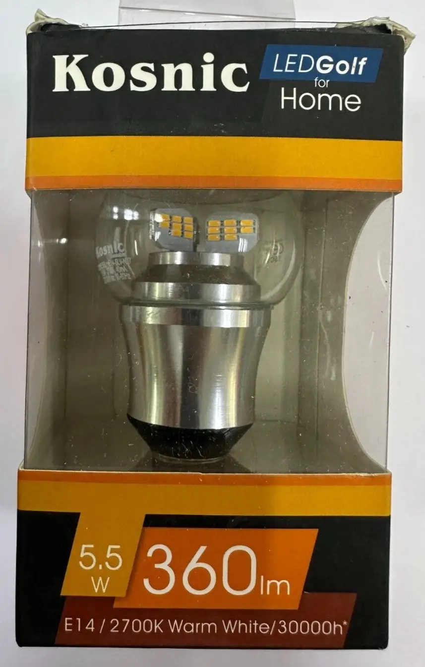 5.5W Kosnic LED Dimmable Clear Golf Light Bulb SES E14 Small Edison Screw 2700K