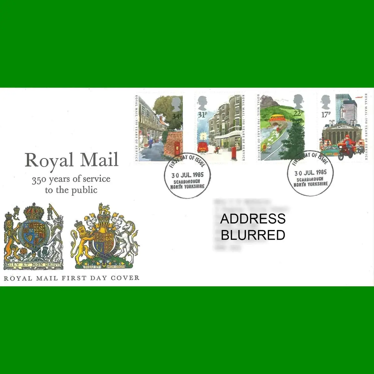 FDC 350 Years of Royal Mail Public Postal Service First Day Cover, 30.7.1985