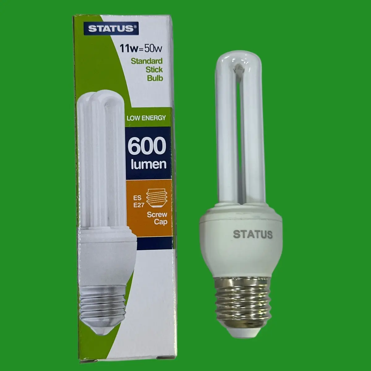 2x 11W (=50W) Status Low Energy CFL Stick Light Bulbs 2700K ES E27 Edison Screw