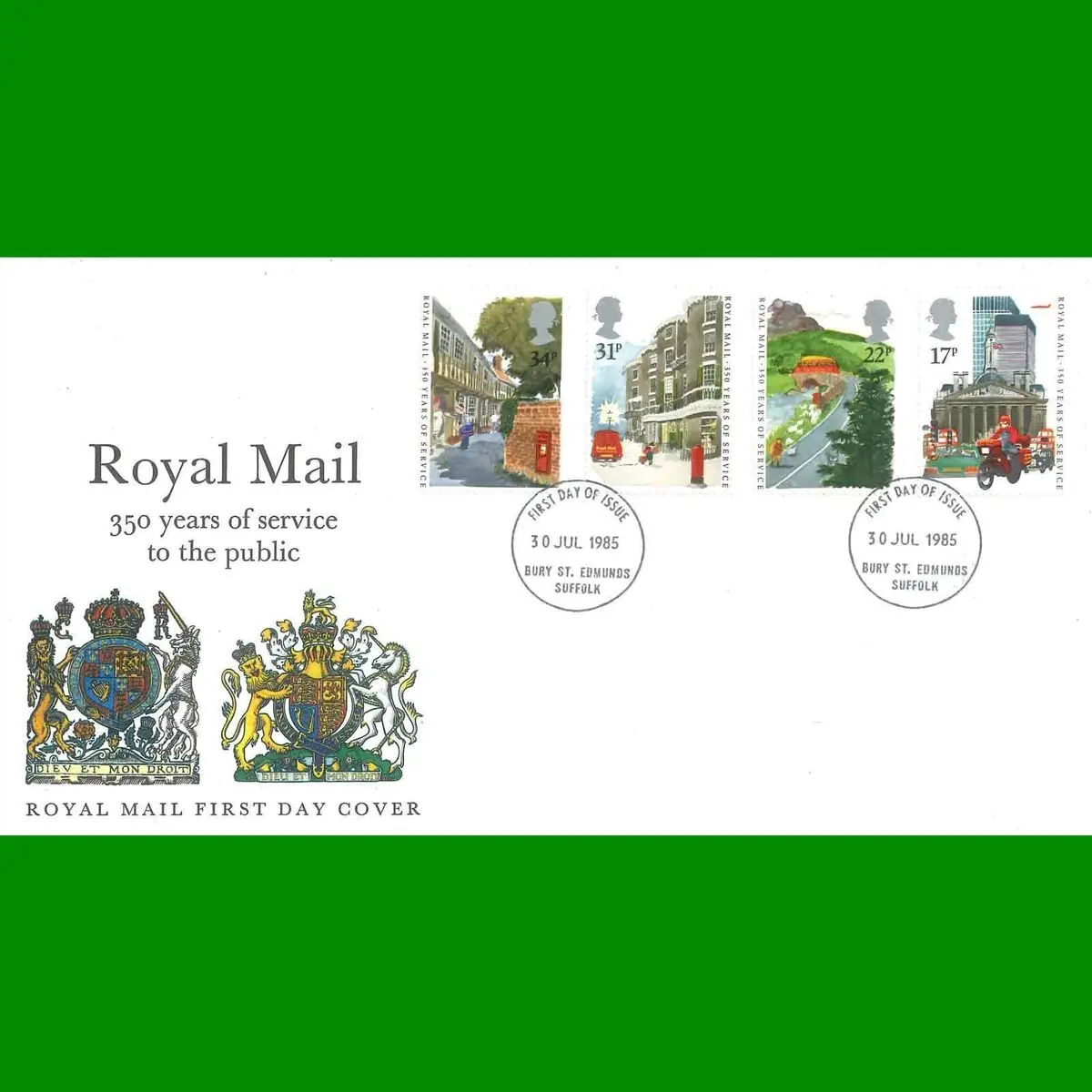 FDC 350 Years of Royal Mail Postal Service First Day Cover Stamps, 30.7.1985