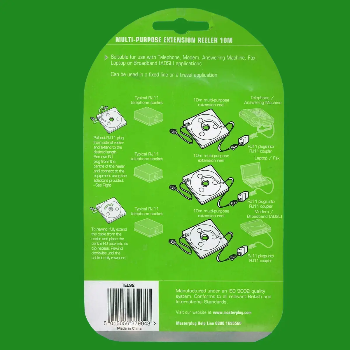 10m RJ11 Extension Wire Cable Reeler Kit, BT Telephone, Modem, ADSL Fax, Coupler - image 3 | Free standard UK delivery included | Discount Quality Products
