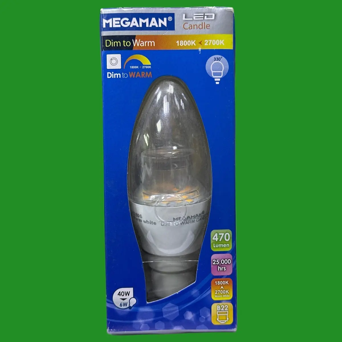 6W (=40W) Megaman Dimmable LED Candle Light Bulb Dim to Warm BC B22 Bayonet Lamp