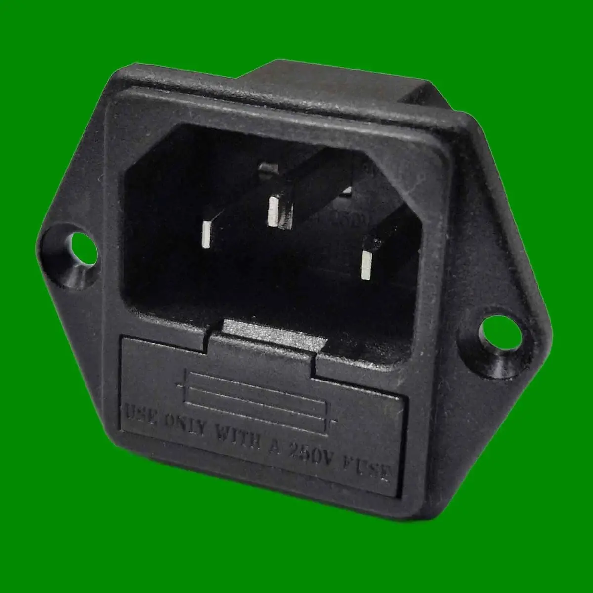 1x Fused IEC Male Panel Chassis Mount Socket 250V 10A, Kettle Lead Rewireable