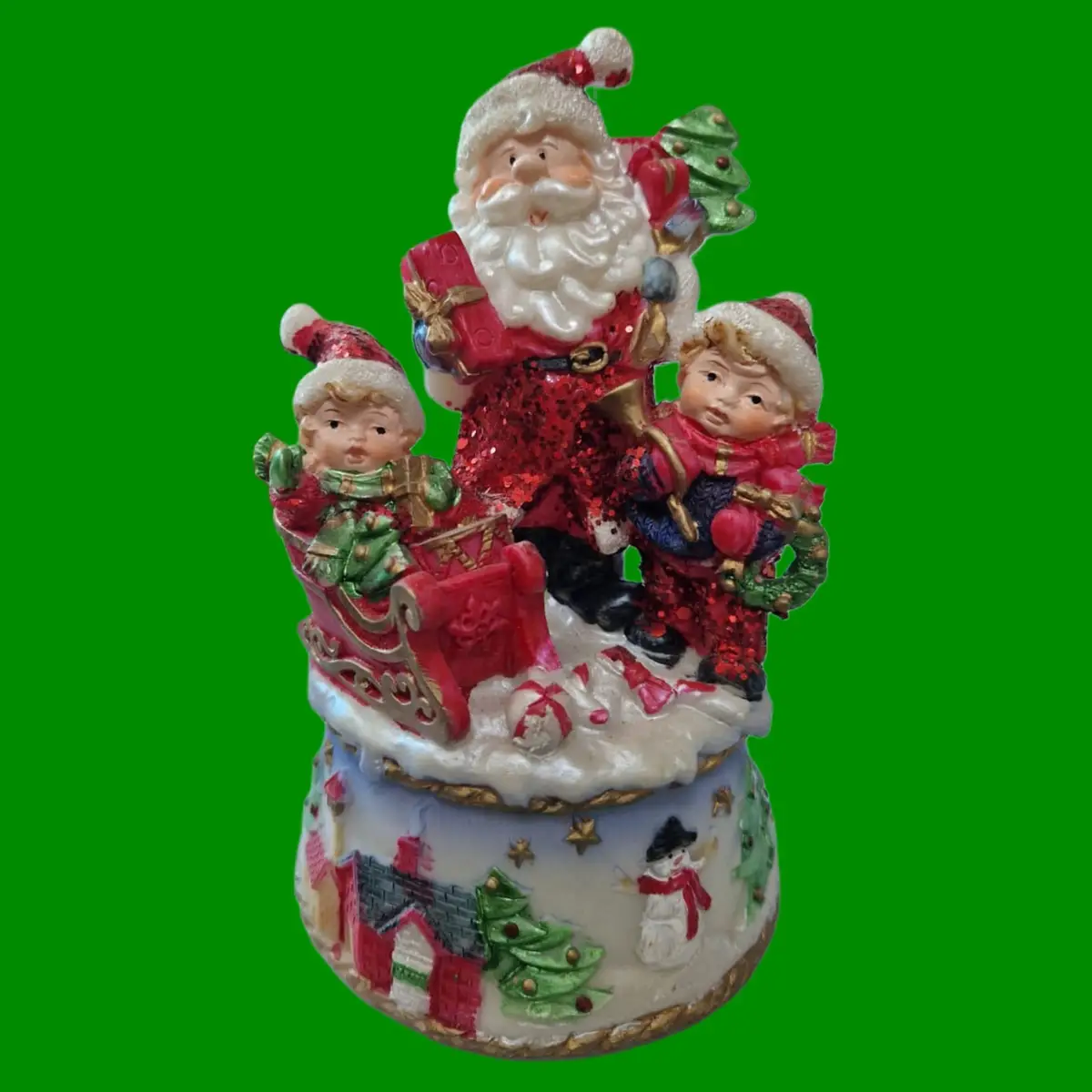 6.5" Christmas Xmas Santa Claus Wind-Up Music Box Statue Figure Festive Ornament