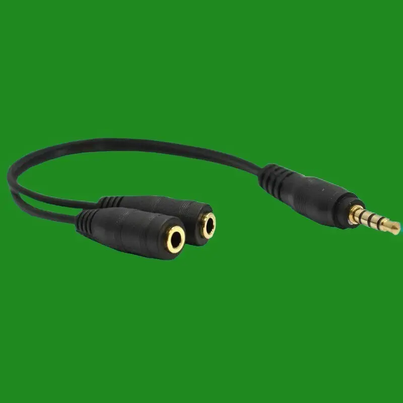 Black And Gold 3.5mm 4 Pole Headphone Splitter Jack Plug to Dual 4 Pol Earphone