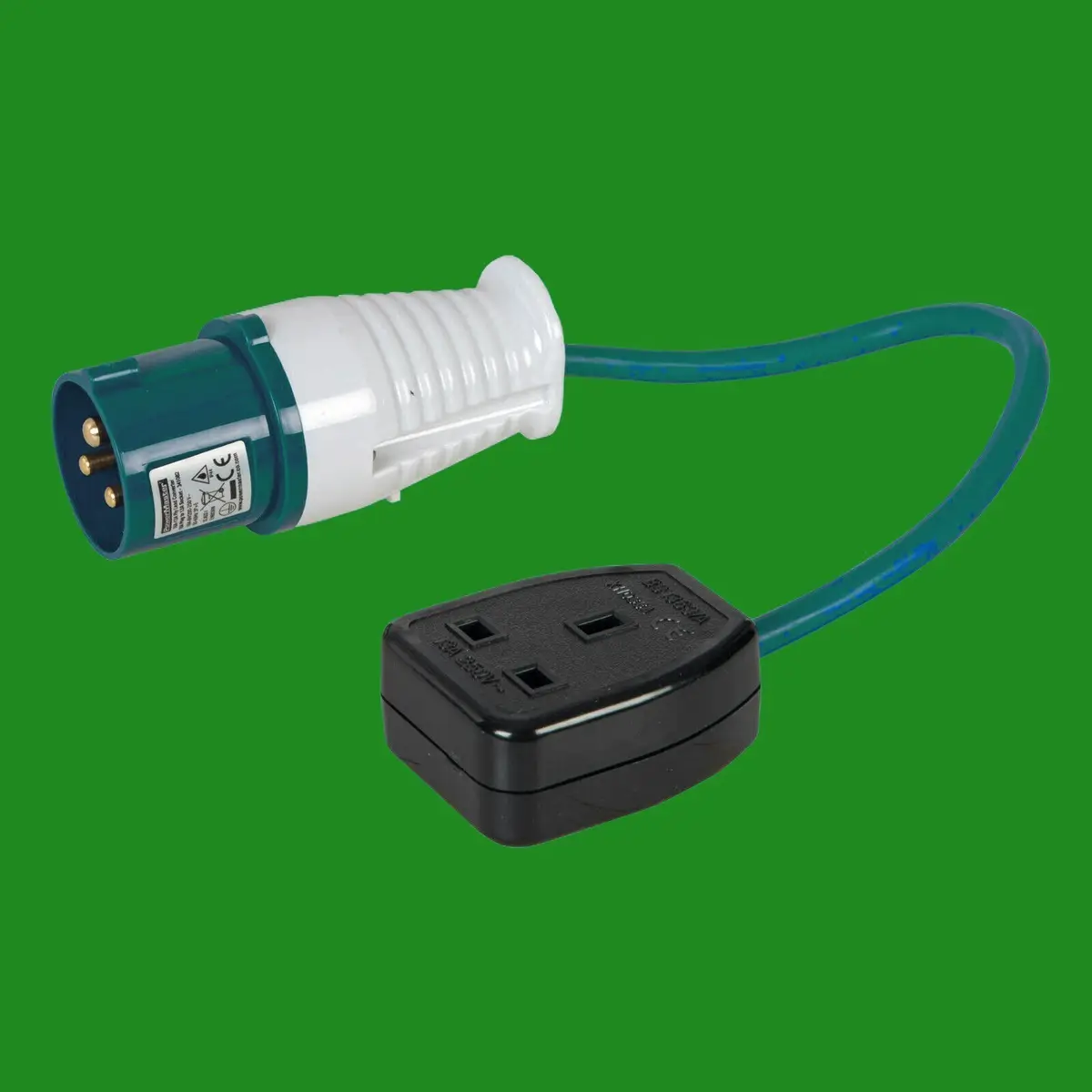 16A Caravan Plug to 13A 3 Pin Trailing UK Mains Socket, Adaptor CEE 1.5mm 3 Core