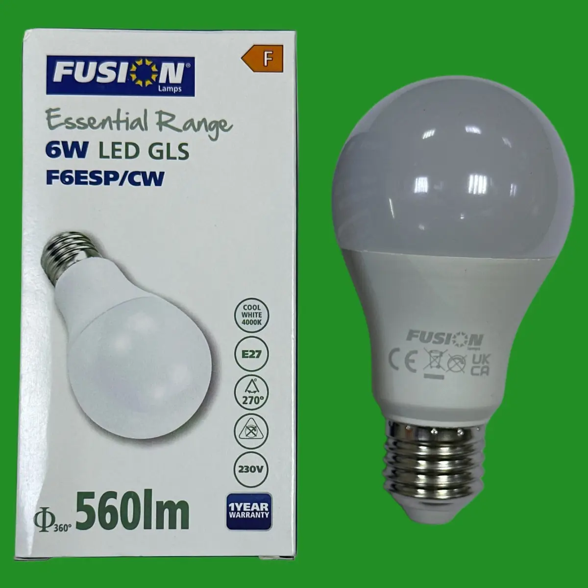 4x 6W (=40W) Fusion LED GLS A60 Light Bulbs ES E27 Edison Screw 4000K Cool White