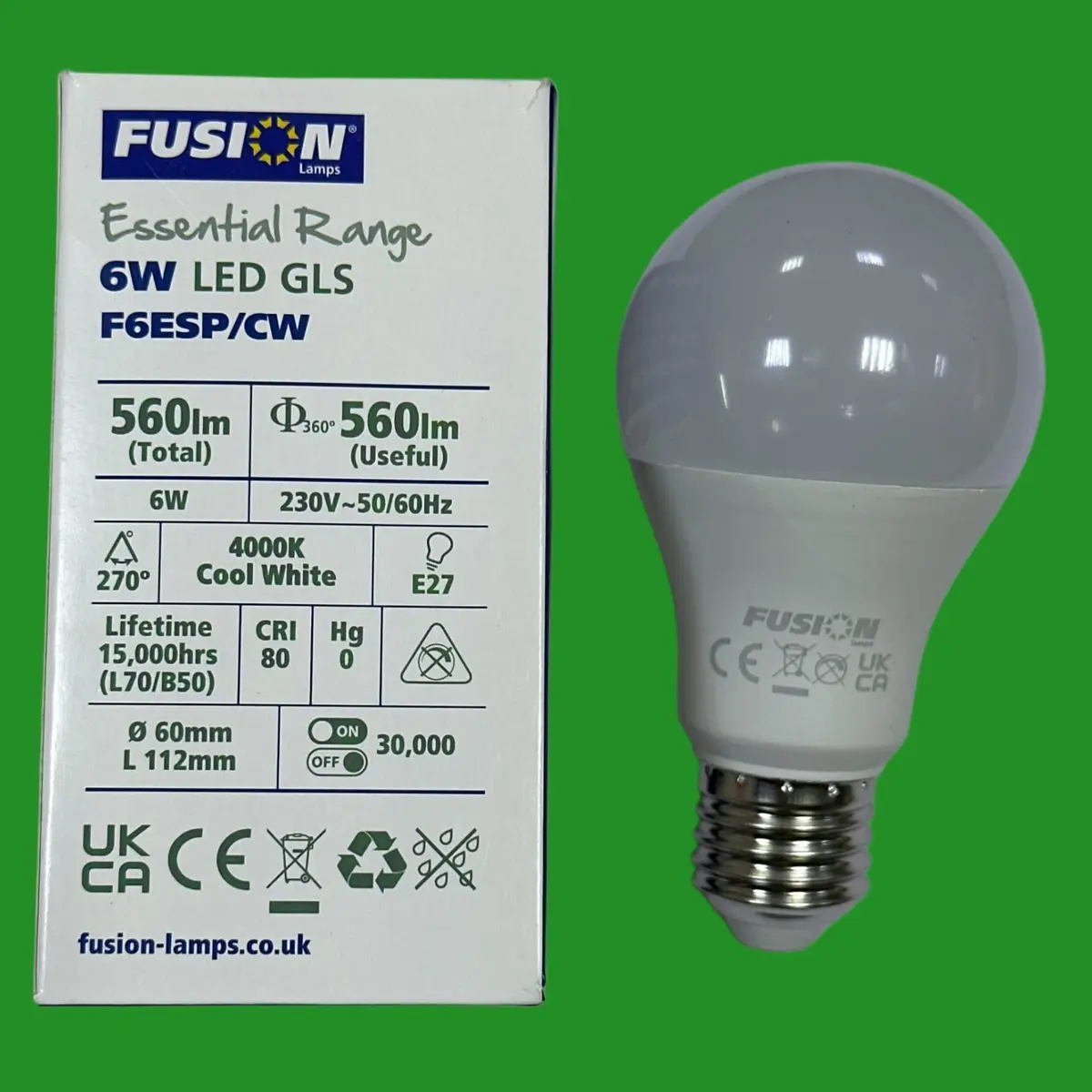 4x 6W (=40W) Fusion LED GLS A60 Light Bulbs ES E27 Edison Screw 4000K Cool White - image 2 | Free standard UK delivery included | Discount Quality Products
