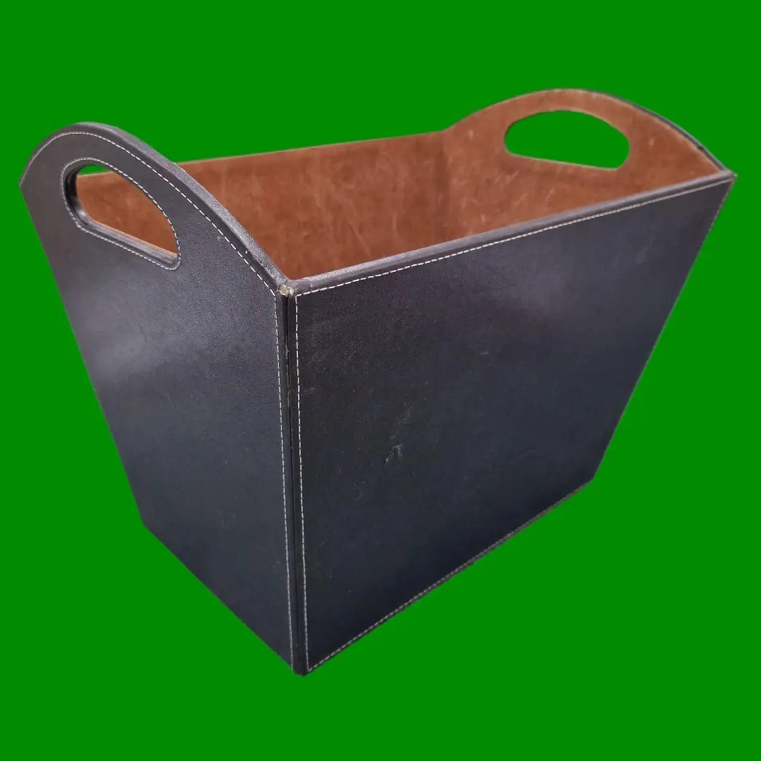 Sturdy Faux Leather Magazine Storage Basket Box Bin with Handles, 39cm x 27cm
