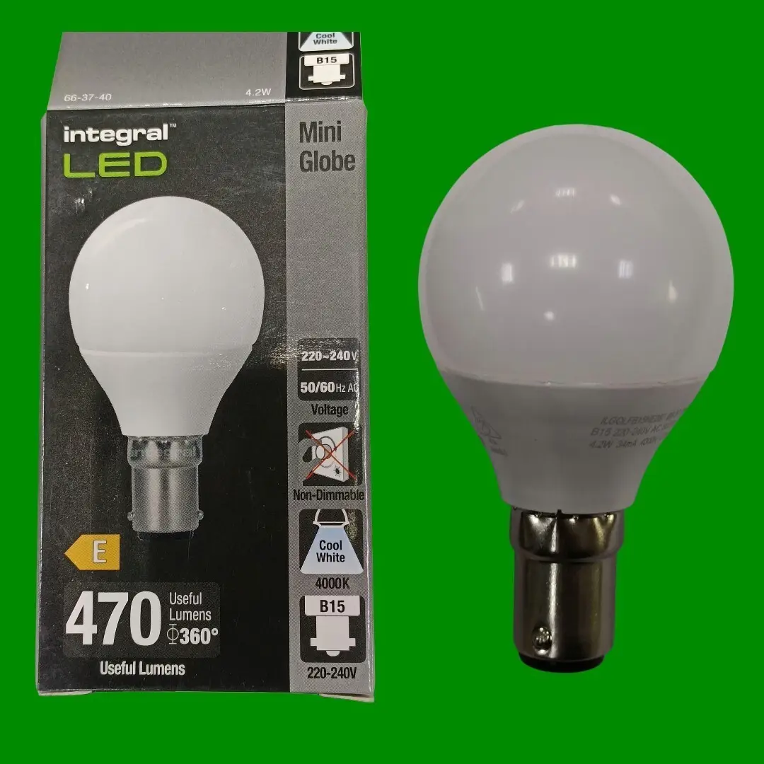 1x 4.2W Integral Cool white LED Filament G45 Round Golf Light Bulb SBC B15 4000K