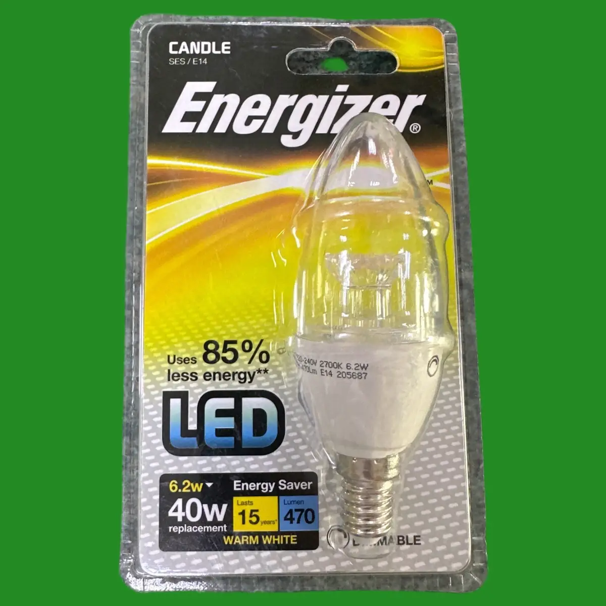 6.2W (=40W) Dimmable LED Clear Candle Light Bulb 2700K SES E14 Small Screw