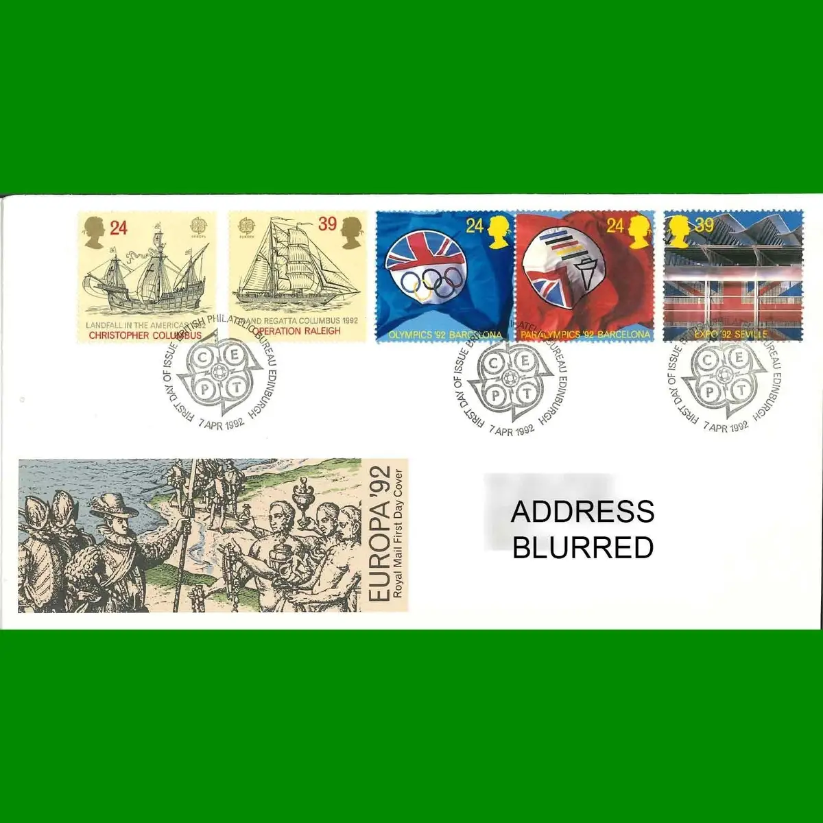 FDC Europa International Events Royal Mail First Day Cover Stamps, 7.4.1992