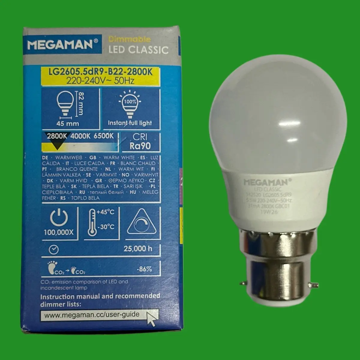 3x 5.5W (=40W) Megaman Dimmable LED Round Golf Light Bulbs Bayonet BC B22 2800K - image 2 | Free standard UK delivery included | Discount Quality Products