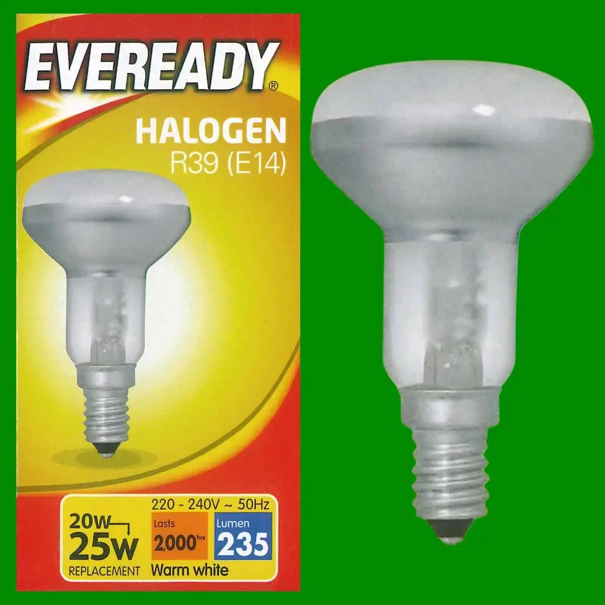 8x 20W (=25W) Eveready R39 Dimmable Halogen SES E14 Reflector Spot Light Bulb