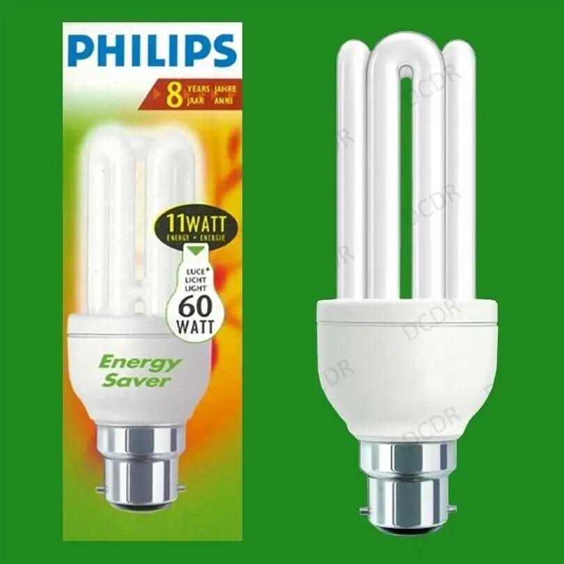 1x 11W (=60W) Philips Low Energy Power Saving CFL Stick Light Bulbs BC B22 Lamps