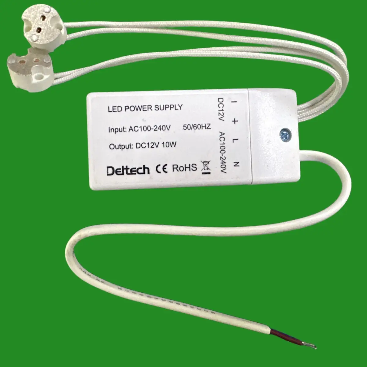 Deltech 10W 12V LED Driver Power Supply &amp; 2x MR16 GU5.3 Sockets 100-240V