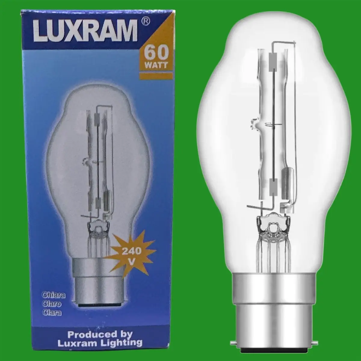 60W Luxram Dimmable Clear Halogen Trend BTT 46mm BC B22 Bayonet Light Bulb Lamp