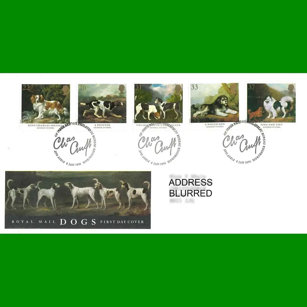 FDC Dogs Commemorative Royal Mail First Day Cover Stamps, Edinburgh, 8.1.1991