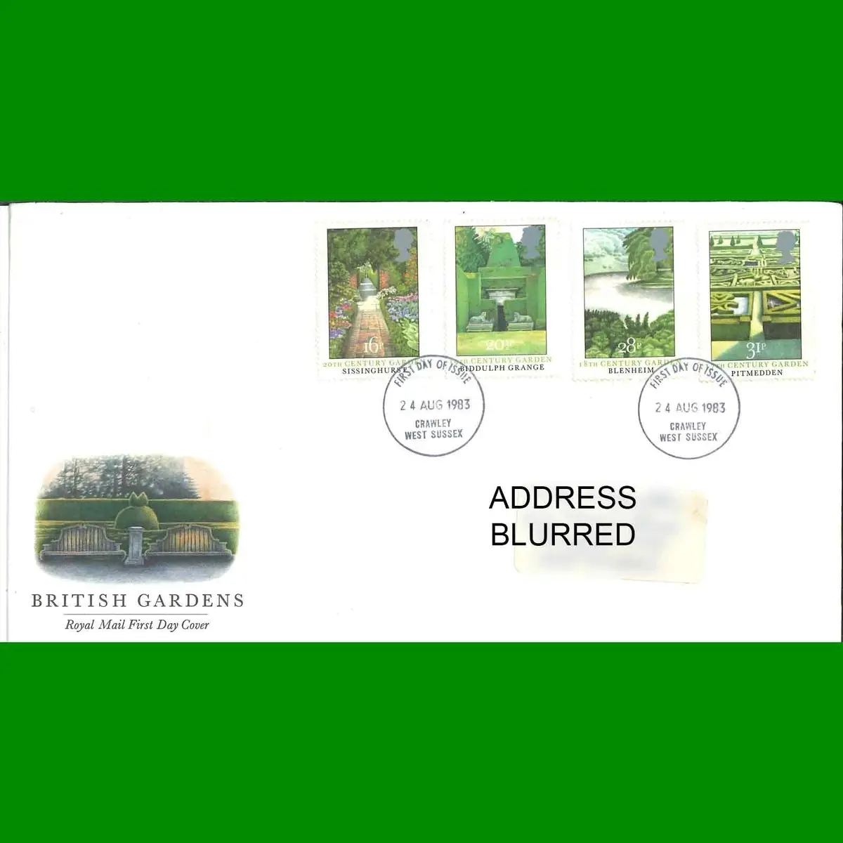 FDC British Gardens Commemorative Royal Mail First Day Cover Stamps 24.8.1983