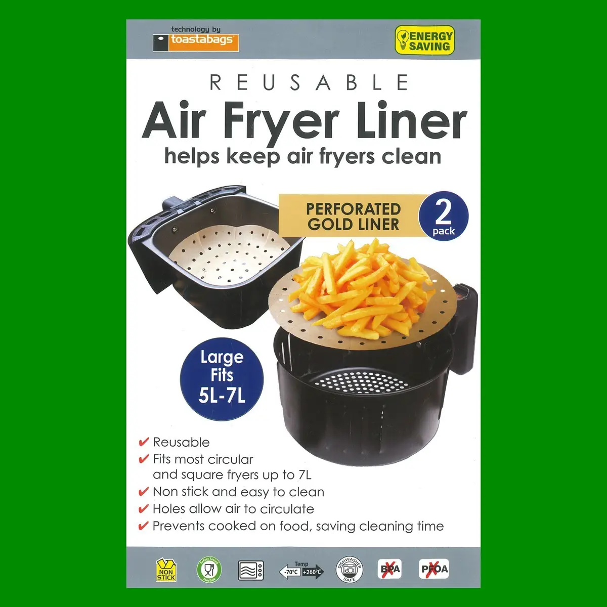 2x Reusable Non-Stick Round Perforated Gold Air Fryer Liner, Up to 7L Easy Clean - image 2 | Free standard UK delivery included | Discount Quality Products