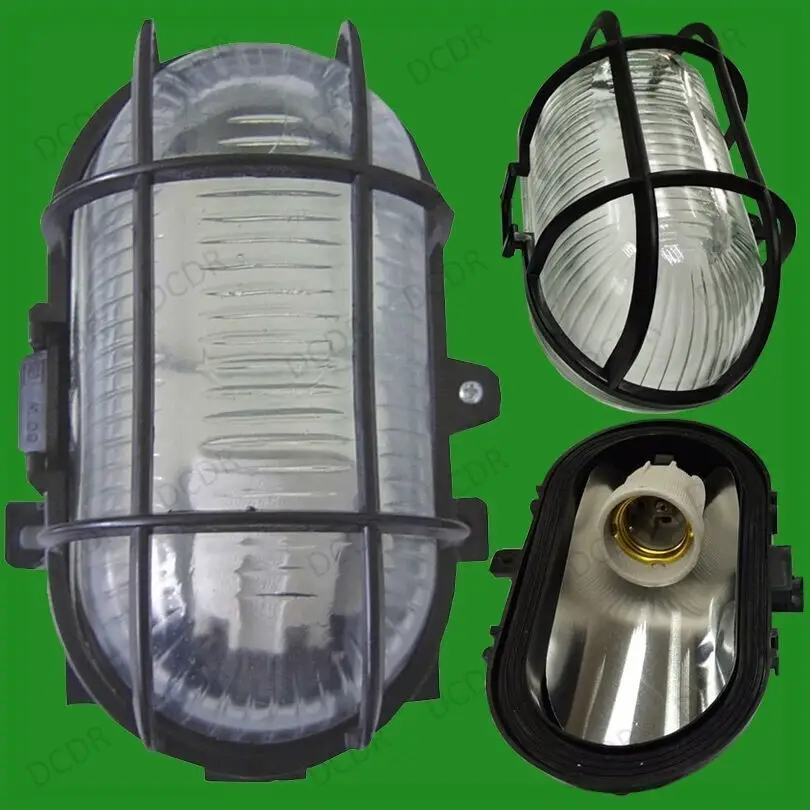 Outdoor Oval Black IP44 Bulkhead; Patio Garden Wall Lamp Security Light Max. 60W