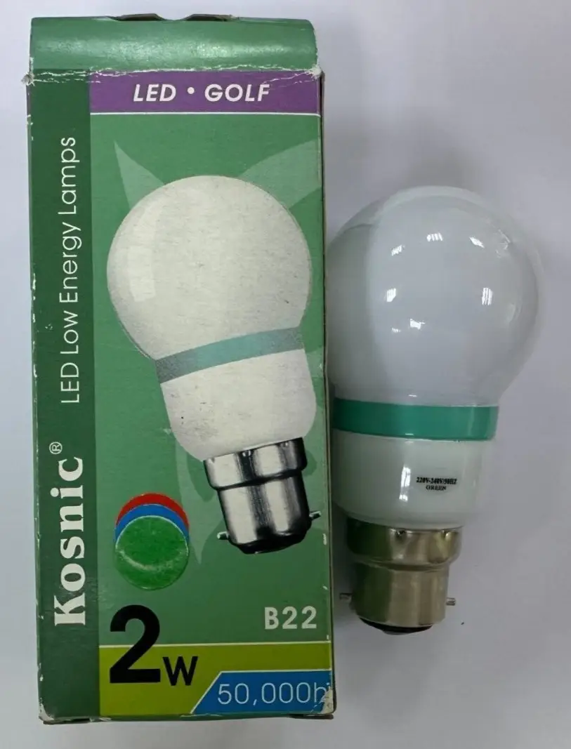 2W Kosnic Green Coloured LED Round Golf Ball BC B22 IP65 Waterproof Light Bulb