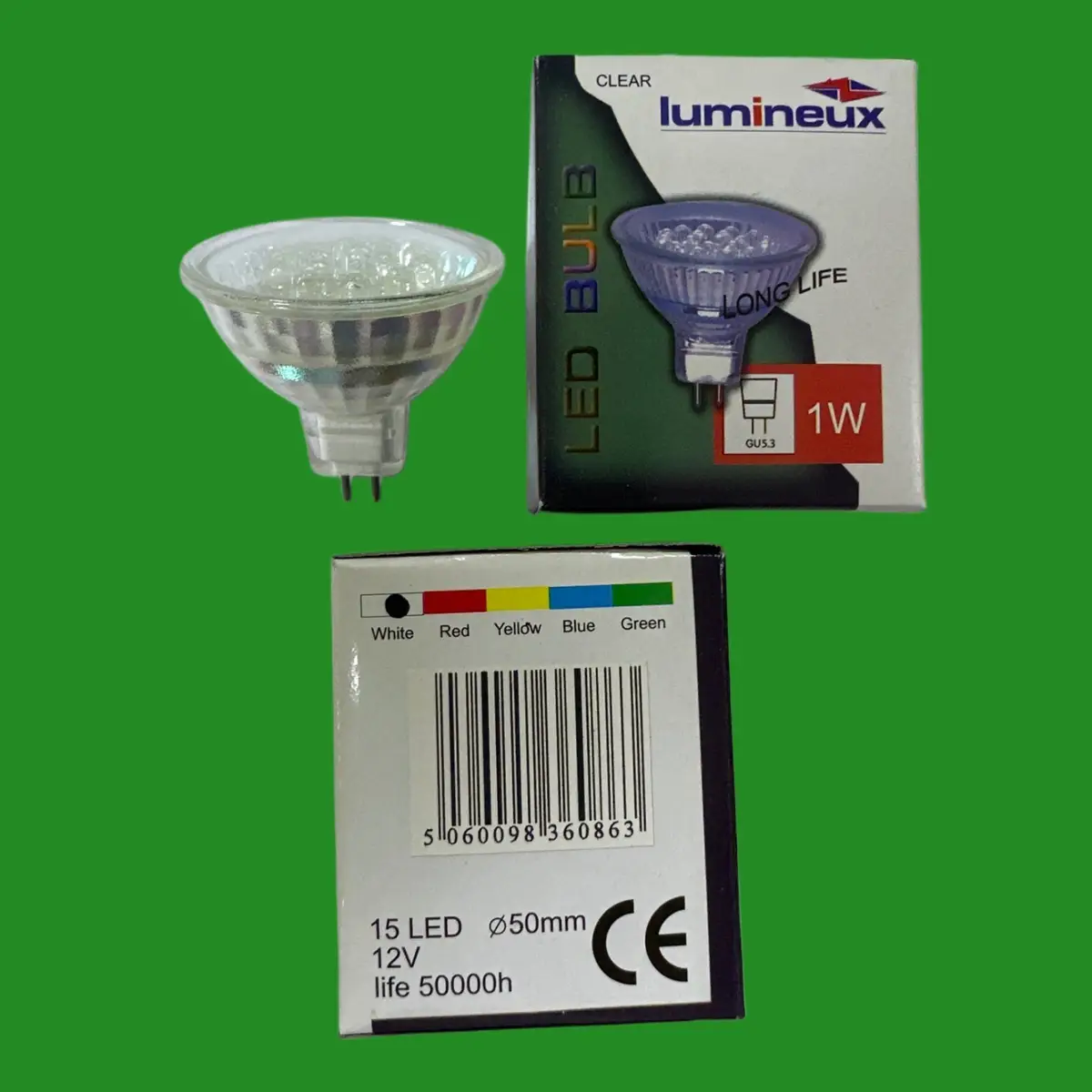4x 1W Lumineux 15 LED White Coloured MR16 Spot Light Bulbs, 12V Lamps GU5.3 - image 2 | Free standard UK delivery included | Discount Quality Products