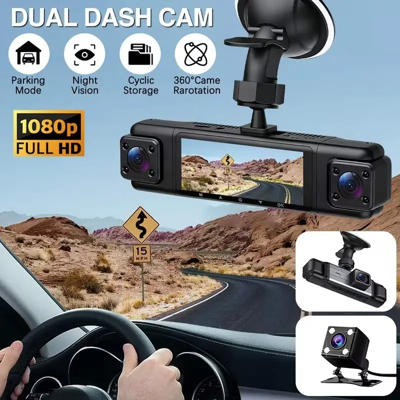 360° 4-Channel Dash Cam 1080P Front &amp; Rear  Night Vision, Parking Mode, G-Sensor