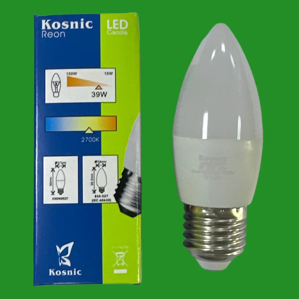 2x 5W (=39W) Kosnic LED Candle Light Bulbs ES E27 Edison Screw 2700K Warm White - image 3 | Free standard UK delivery included | Discount Quality Products
