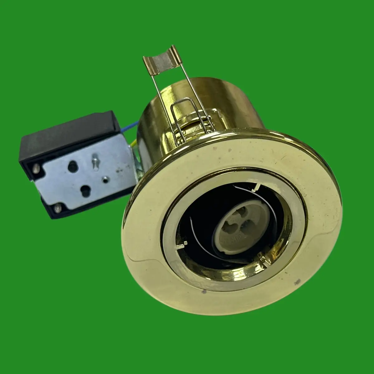 50W Flamesure Fire Rated Brass Ceiling Spring Clip Downlight GU10 Halogen Light