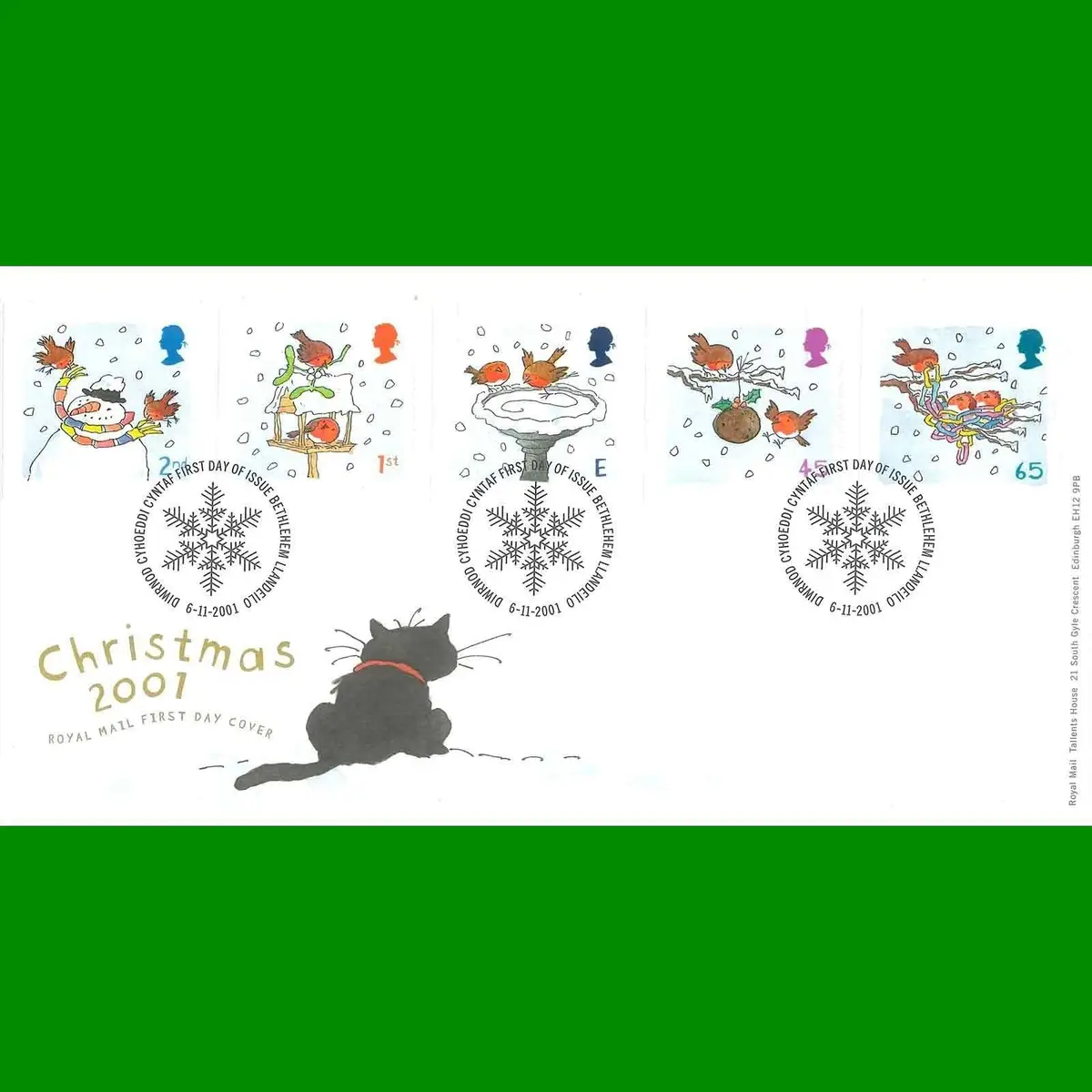 FDC Christmas Robins Commemorative Royal Mail First Day Cover Stamps, 6.11.2001