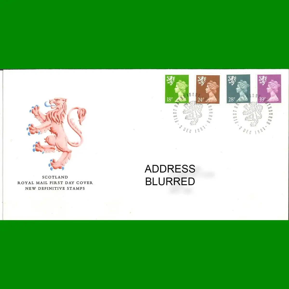 FDC  Regional Definitive - Scotland, Royal Mail First Day Cover Stamp 3.12.1991