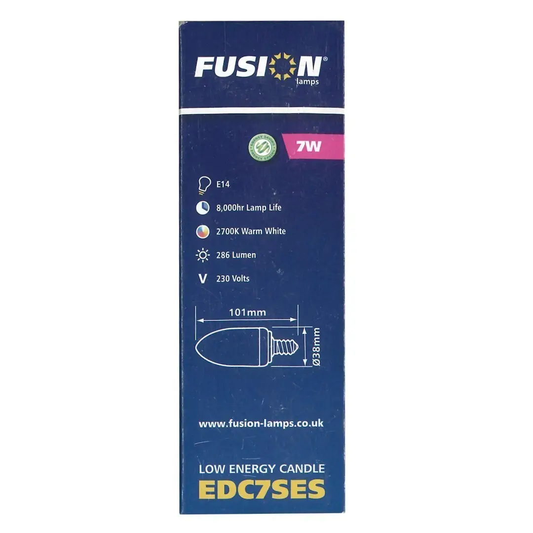 2x 7W Fusion Low Energy Power CFL Candle Light Bulbs SES, E14 Small Edison Screw - image 2 | Free standard UK delivery included | Discount Quality Products