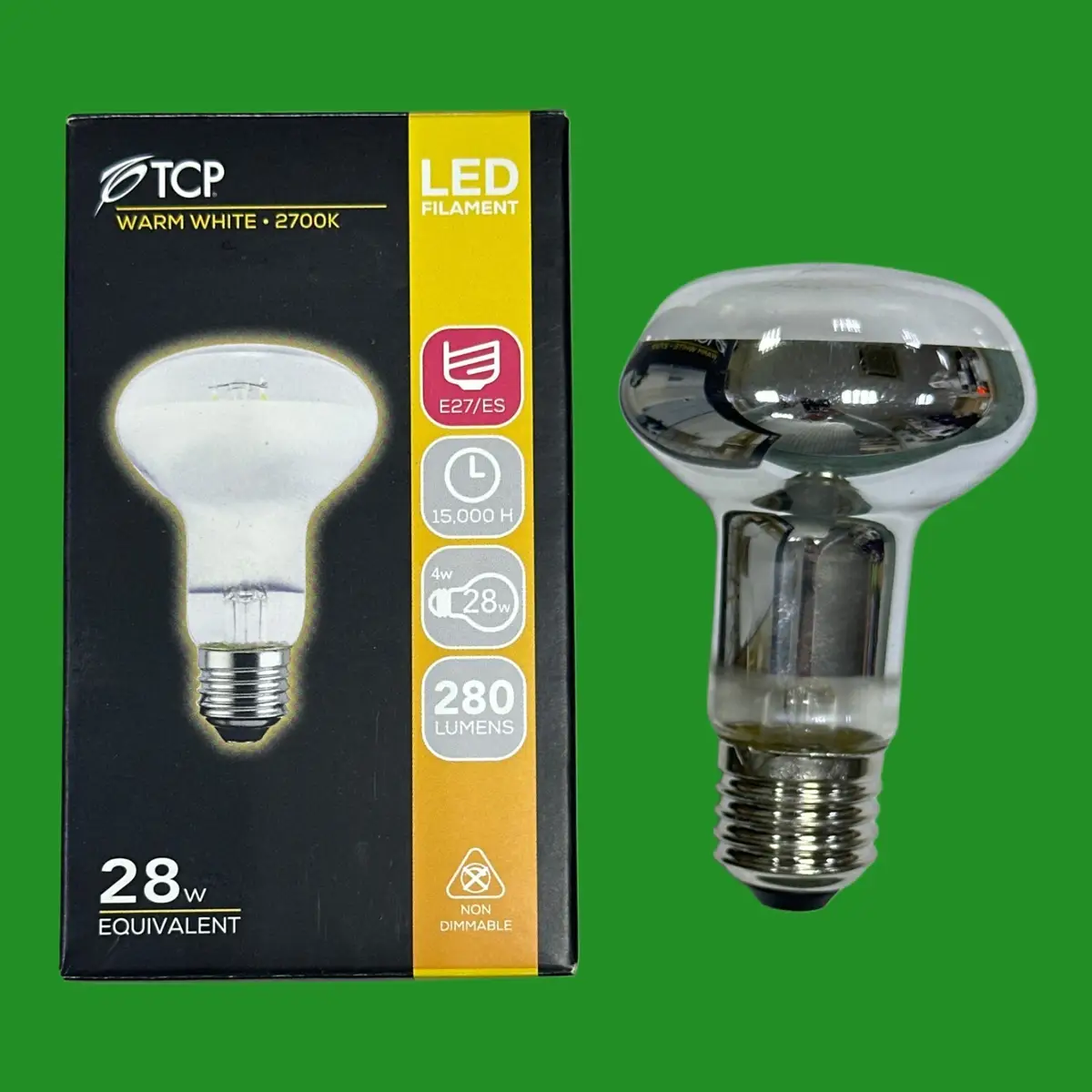 2x 4W =28W TCP R63 LED Filament Clear Reflector Light Bulb ES E27 Edison Screw
