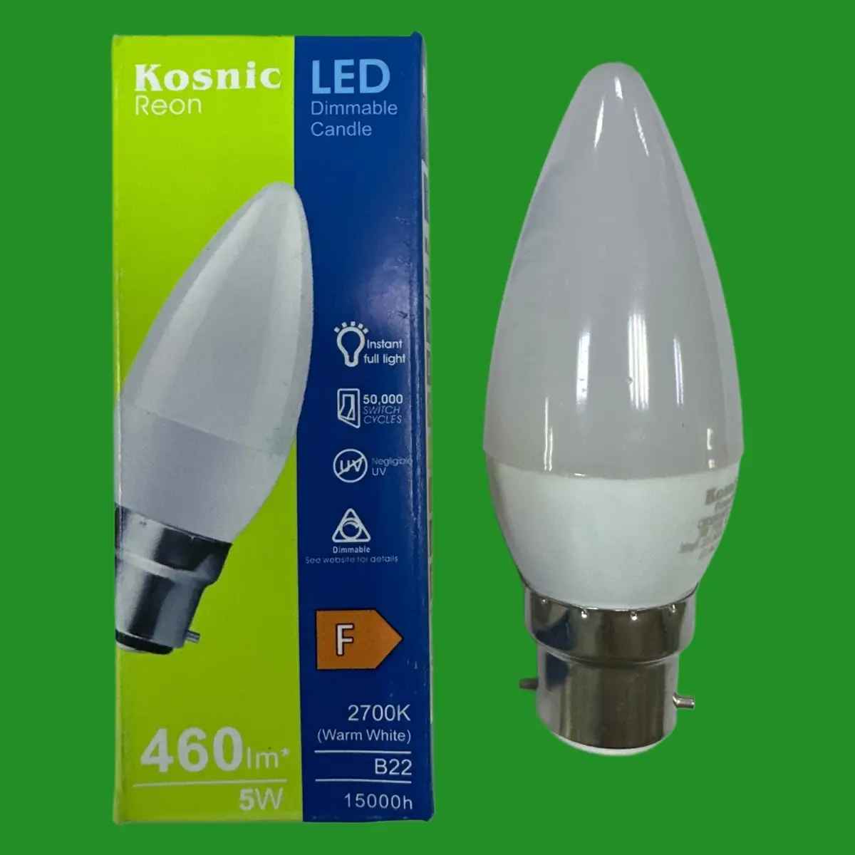 4x 5W (=39W) Kosnic Dimmable LED Candle Light Bulbs BC B22 Bayonet 2700K Lamp
