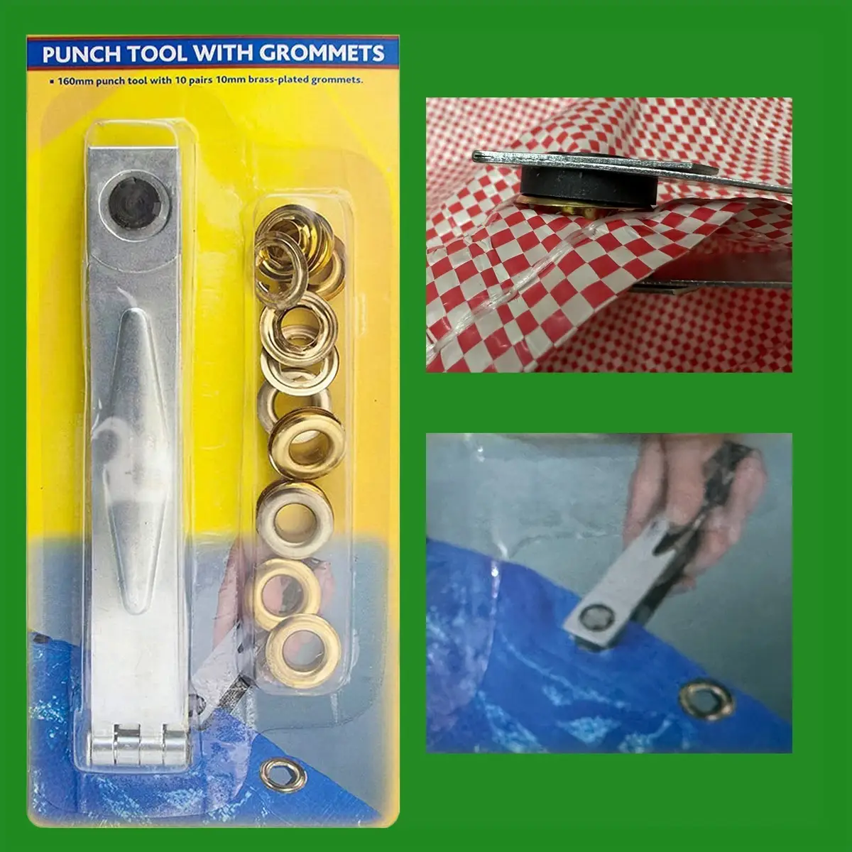Punch Tool &amp; 10mm Grommets Eyelet Tarpaulin Tent Tarp Groundsheet Awnings Repair